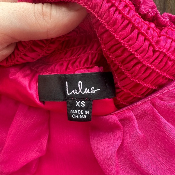 Lulu's Bright Pink Off-Shoulder Fluttery Babydoll Puff Sleeve Blouse - Picture 7 of 9